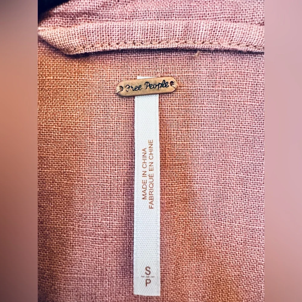 Free People Washed Pink Asymmetrical Moto Linen Utility Jacket Size Small